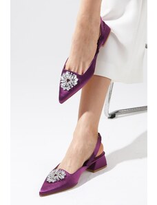 Mio Gusto Dámske topánky na nízkom podpätku zo saténovej tkaniny Claudia vo fialovej farbe Crystal Stone Pracka