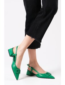 Mio Gusto Krátke dámske topánky Alyssa zelenej farby s otvorenou sponou na zadnej strane