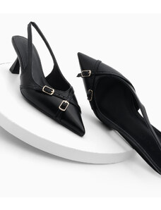 Marjin Dámska špicatá špička s otvorenou zadnou tenkou pätou, klasické topánky na podpätku vačok čierny