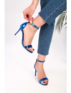 Shoeberry Dámske topánky Dianthus Saks v modrej metalíze s jedným remienkom na podpätku