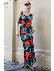 Madmext Viacfarebné dlhé šaty s kvetinovým vzorom mimo krku Mg1730