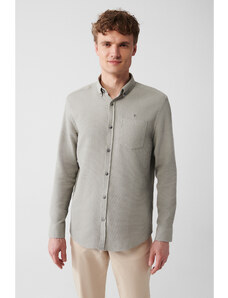 Avva Pánska sivá, 100% bavlna, košeľa Regular Fit s golierom a gombíkom A31y2005
