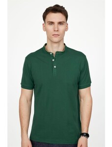 Tudors Pánske tričko Slim Fit Slim Fit zo 100 % bavlny s jednoduchým pique zeleným prevládajúcim golierom