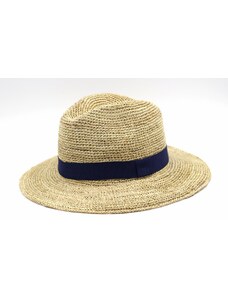 Letný slamený cestovný klobúk Fedora s modrou stuhou - Marone Roma