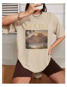 Know Béžové dámske oversize tričko Tasmania s potlačou