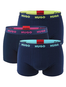 HUGO - boxerky 3PACK cotton stretch dark blue with multicolor logo waist - limitovaná fashion edícia (HUGO BOSS)