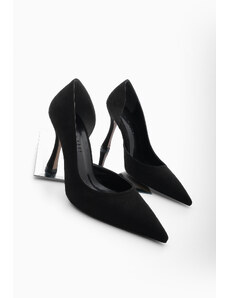 Marjin Dámske asymetrické klasické topánky so špicatou špičkou na podpätku Zella Black Suede