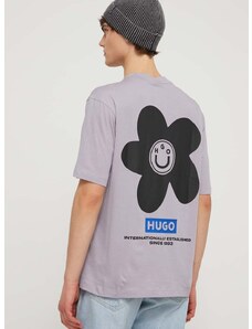 Bavlnené tričko Hugo Blue pánsky,fialová farba,s potlačou,50513214