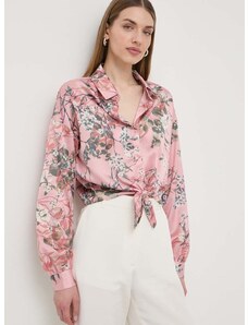 Košeľa Guess BOWED JUN dámska, ružová farba, voľný strih, s klasickým golierom, W3GH93 WD8G2
