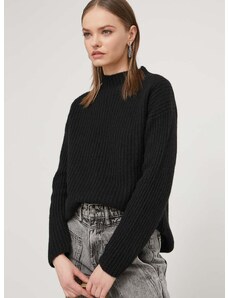 Vlnený sveter HUGO dámsky, čierna farba, s polorolákom