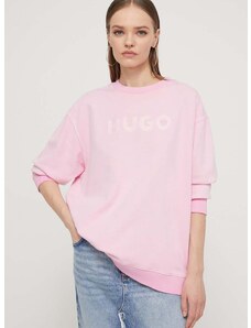 Bavlnená mikina HUGO dámska,ružová farba,s nášivkou,50512022