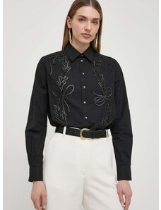 Bavlnená košeľa Pinko dámska, čierna farba, regular, s klasickým golierom, 103474 A1UU,