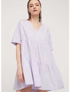 Bavlnené šaty Tommy Jeans fialová farba, mini, áčkový strih, DW0DW17948