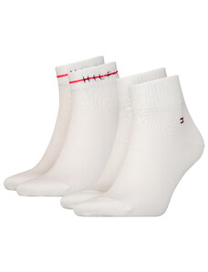 TOMMY HILFIGER - 2PACK stripe logo quarter pánske ponožky biele
