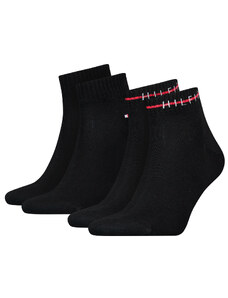 TOMMY HILFIGER - 2PACK stripe logo quarter pánske ponožky čierne