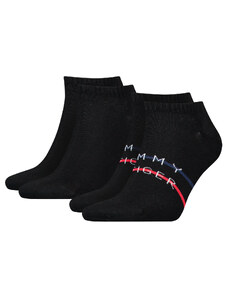 TOMMY HILFIGER - 2PACK Tommy stripe logo black členkové ponožky