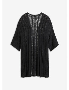 bonprix Dlhý pletený sveter s dierkovaným vzorom, farba čierna