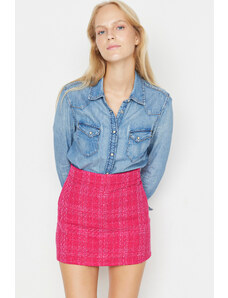 Trendyol Collection Mini tkaná sukňa z ružovej tvídovej tkaniny