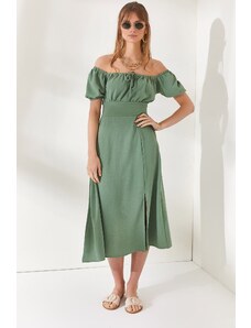 Olalook Dámsky zelený župan, čipkovaná sukňa, šaty Ayrobin s rozparkom