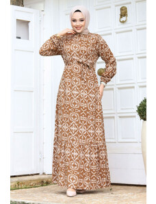 Tesettür Dünyası Vzorované sukňové šaty Camel