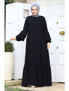 Tesettür Dünyası Detailná sukňa s dvojitým balónikom s hidžábom Ferace čierna