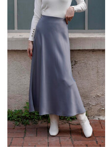 Laluvia Saténová sukňa so skrytým elastickým pásom v páse dymovo sivej farby