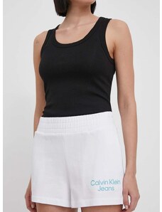 Bavlnené šortky Calvin Klein Jeans biela farba,s potlačou,vysoký pás,J20J223136