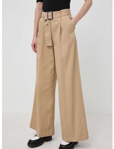 Nohavice Karl Lagerfeld dámske, béžová farba, rovné, vysoký pás