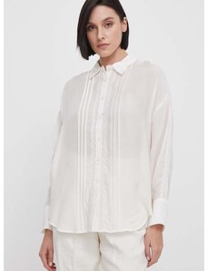 Košeľa Mos Mosh dámska, béžová farba, voľný strih, s klasickým golierom