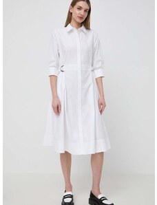 Bavlnené šaty Karl Lagerfeld biela farba, mini, áčkový strih