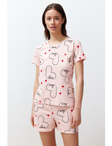 Trendyol Salmon Cotton Heart Knitted Pajamas Set