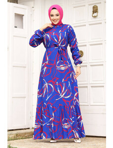 Tesettür Dünyası Vzorované sukňové šaty s potlačou Saks Blue