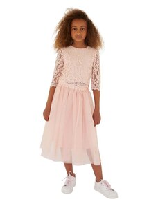 Dievčenská sukňa Guess ružová farba, midi, áčkový strih