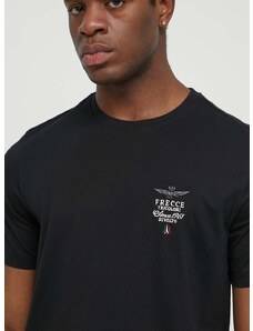 Bavlnené tričko Aeronautica Militare pánsky, čierna farba, s nášivkou