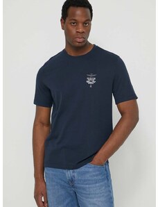 Bavlnené tričko Aeronautica Militare pánsky, tmavomodrá farba, s nášivkou