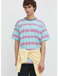 Bavlnené tričko Quiksilver pánsky, tyrkysová farba, vzorovaný