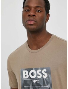 Bavlnené tričko Boss Orange pánsky, hnedá farba, s nášivkou, 50515829