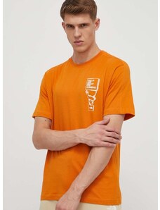 Bavlnené tričko The North Face pánske, oranžová farba, s potlačou, NF0A87FFPCO1