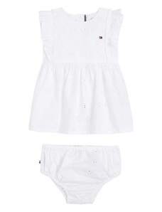Detské bavlnené šaty Tommy Hilfiger biela farba, mini, áčkový strih