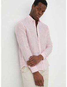 Ľanová košeľa Michael Kors ružová farba, regular, s golierom button-down