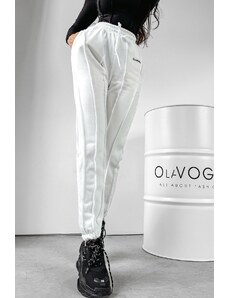 O\'la Voga Ola Voga dámske zošívané tepláky s elastickým pásom na gumičku v bielej farbe