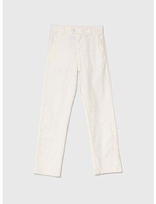Detské nohavice s prímesou ľanu Guess biela farba, jednofarebné