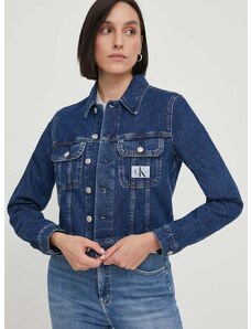 Rifľová bunda Calvin Klein Jeans dámska, tmavomodrá farba, prechodná, J20J222789