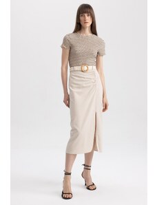 DeFacto Midi sukňa z ľanovej bielizne Straight Fit s normálnym pásom