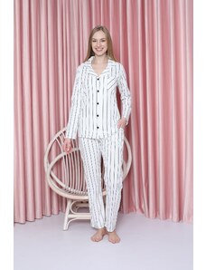 AHENGİM Dámska pyžamová súprava Single Jersey Dlhý rukáv Tenký pruhovaný bundový golier Bavlna Sezónne W20602299