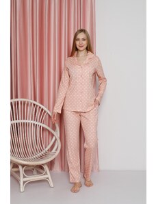 AHENGİM Dámska pyžamová súprava z jedného džerseja s bodkovaným rukávom, bodkovaným výstrihom, vreckom, bavlna sezónne W20612304