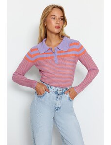 Trendyol Collection Lilac Polo golier pletený sveter