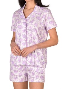 Nicoletta Dámske šortky pyžamová súprava s krátkym rukávom a vreckom na gombíky bavlna Lycra ružová