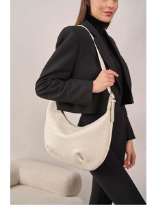 Madamra Ecru dámska pletená vzorovaná veľká taška Dora