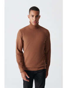 Avva Men's Camel Turtleneck Jacquard Sweater